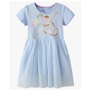 NWT Unicorn Dress Size 2T Sequins Blue Tulle Short Sleeve For Baby Girl Toddler